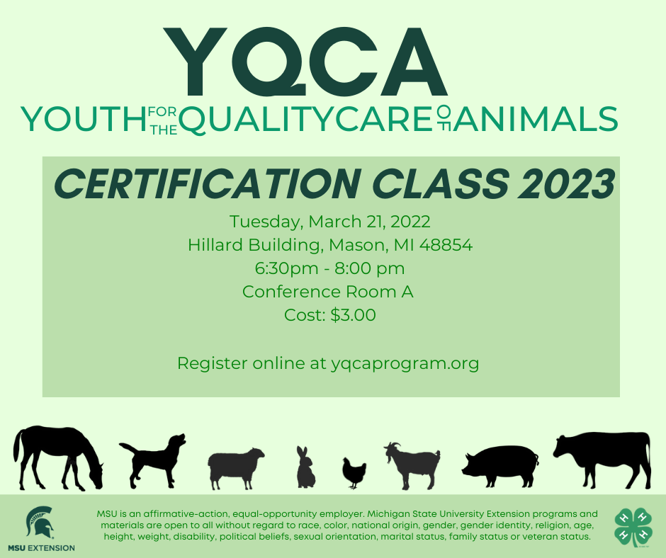 YQCA Certificate Training 2023 - Ingham County