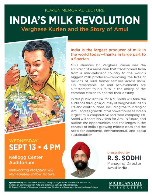 Flyer for R.S. Sodhi's lecture on Verghese Kurien
