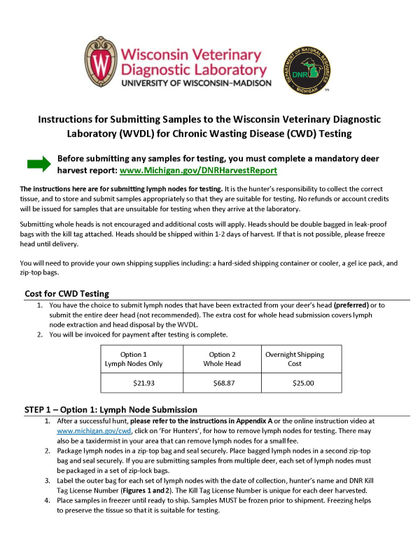 Front page of the Wisconsin Veterinary Diagnostic Laboratory Submission Instructions.
