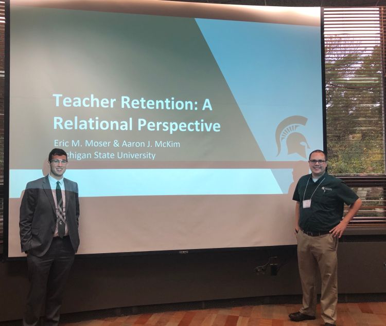 Eric Moser and Dr. Aaron McKim present during the Distinguished Manuscript session of the North Central Conference of the American Association for Agricultural Education in October 2019.