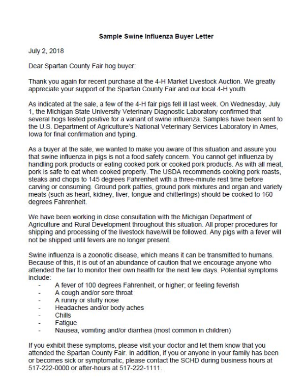 Sample Swine Influenza Buyer Letter Swine Influenza