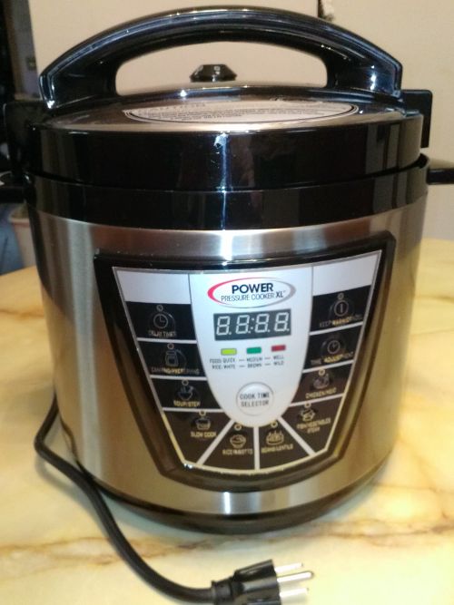 Pictured above is an electric pressure cooker. Electric cookers are well insulated so the exterior do not get as hot as a stove-top model.