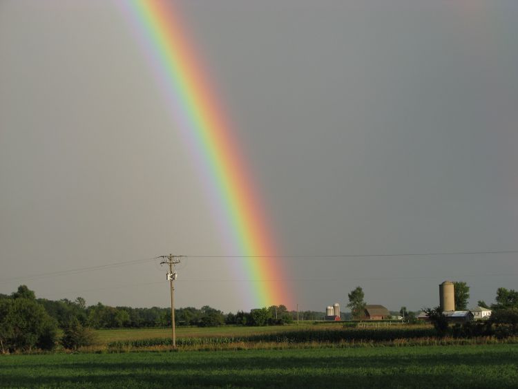 Rainbow on a farm landscape.