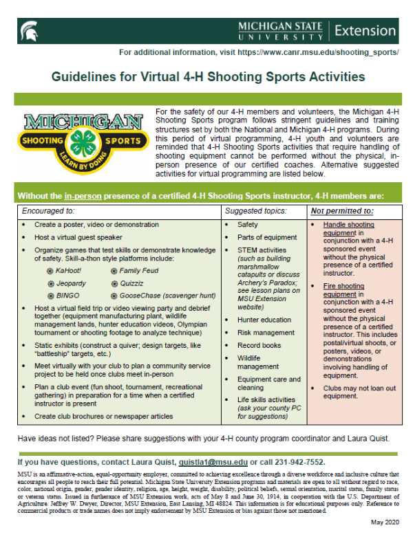 Thumbnail of Guidelines for Virtual 4-H Shooting Sports Activities document.