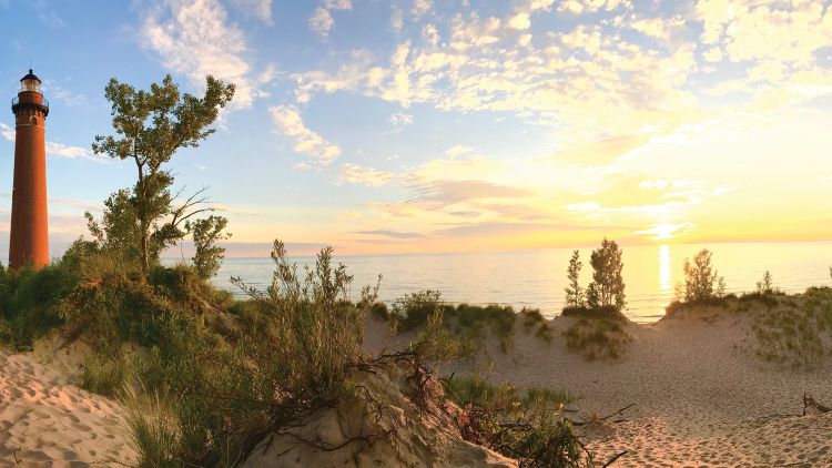 Michigan beach at sunset