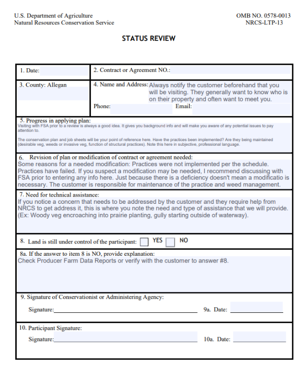 NRCS LTP 13 Status Review Form Conservation Reserve Enhancement Program