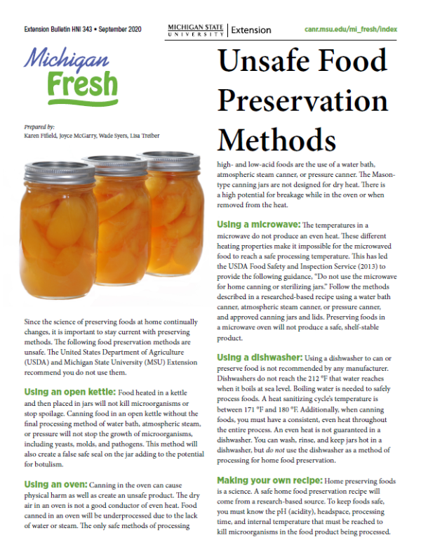Picture of Unsafe Food Preservation Methods fact sheet