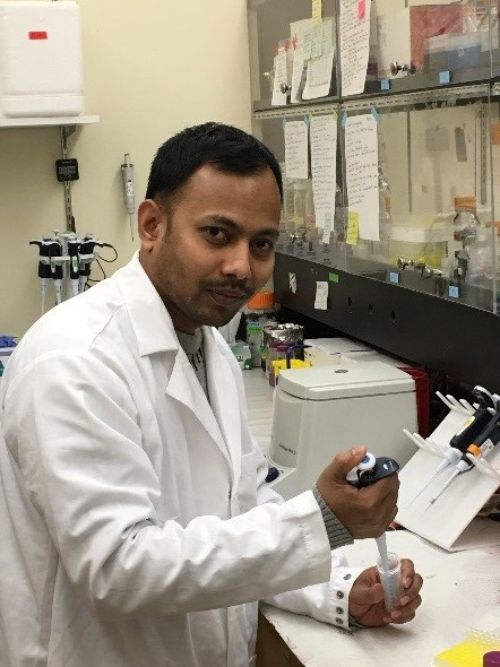 BHEARD scholar Shimul Das conducting research in his lab at Washington State University.