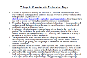 Things to Know for 4-H Exploration Days