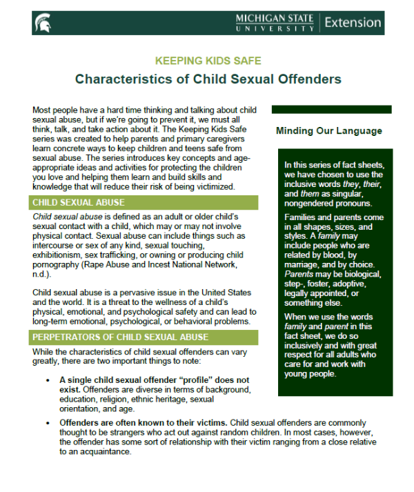 Thumbnail of the Characteristics of Child Sexual Offenders fact sheet.