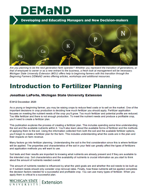 Front page of the Introduction to Fertilizer Planning bulletin.