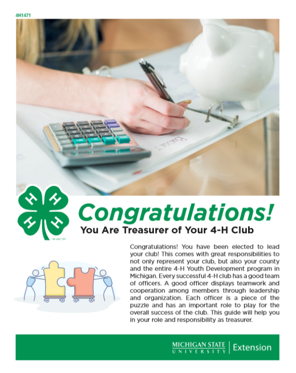 The first page of the document for 4-H Treasurers