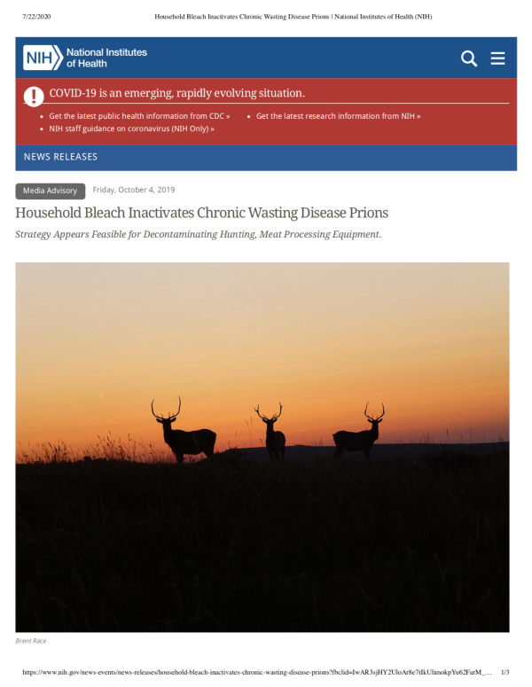First page of Household Bleach Inactivates Chronic Wasting Disease Prions digital document.