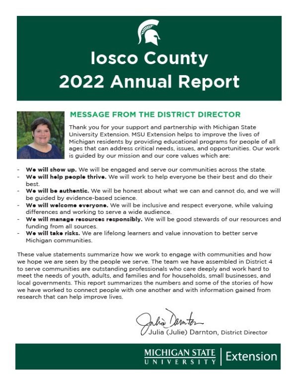 Cover of 2022 Iosco County Annual Report