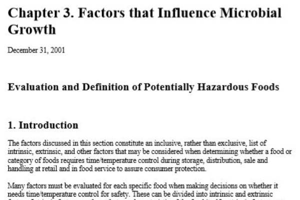 Determining Non-Potentially Hazardous Foods