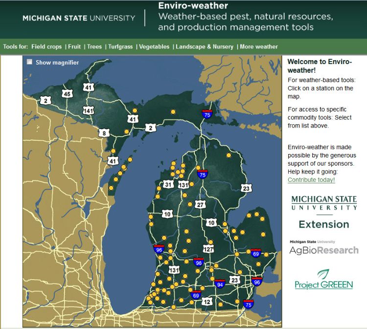 Enviro-weather locations throughout Michigan.