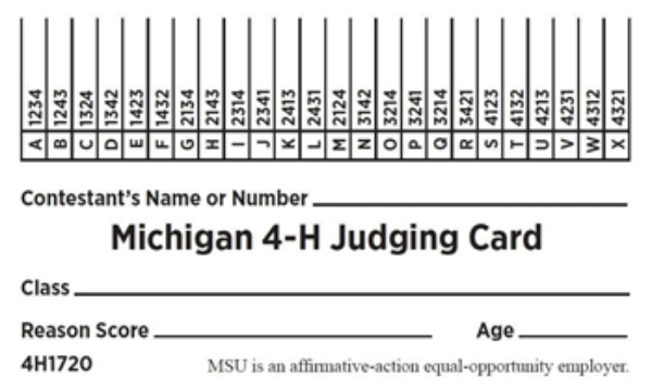 Photo of 4-H judging cards.