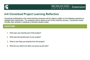 4-H Cloverbud Project Learning Reflection