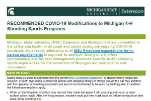 Recommended COVID-19 Modifications to Michigan 4-H Shooting Sports Programs