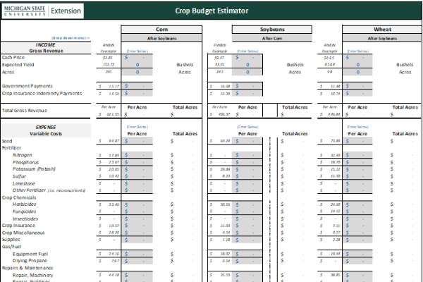 Crop Budget Estimator Tool for Grains (Simple) - Farm Management