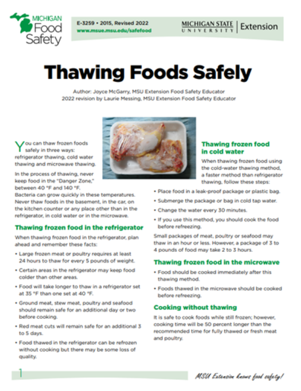 Thawing Foods Safely (E3259) - Safe Food & Water