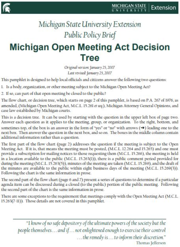 Michigan Open Meeting Act Decision Tree cover