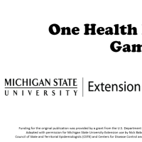 First slide in the One Health Matching Game, the slide includes Michigan State University Extension logo and MDHHS logo.