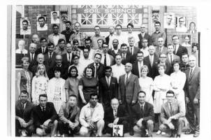 Members of the MSU Soil Science Department gather in front of the Soil Science Building in the fall of 1968.
