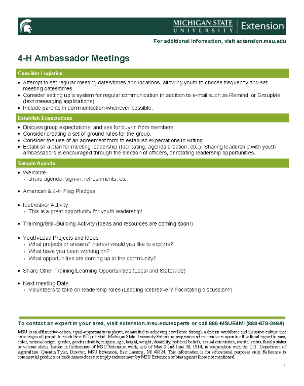 picture of the 4-H Ambassador Meetings document