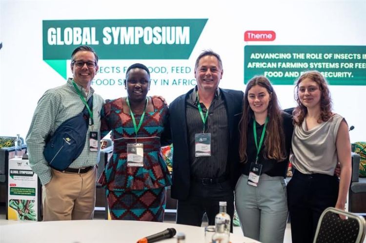MSU Entomology Professor M. Eric Benbow (center) and Dr. Deborah Ruth Amulen of Makerere University in Kampala, Uganda (center-left) organized The Global Symposium on Insects for Food, Feed & Food Security in Africa held June 5-6, 2025, in Uganda. The event hosted researchers, stakeholders and students from 12 different nations. MSU students Kat Yoskowitz (far right) and Kelly Waters (center-right) attended the symposium along with Texas A&M University Professor Jeffery Tomberlin (far left).