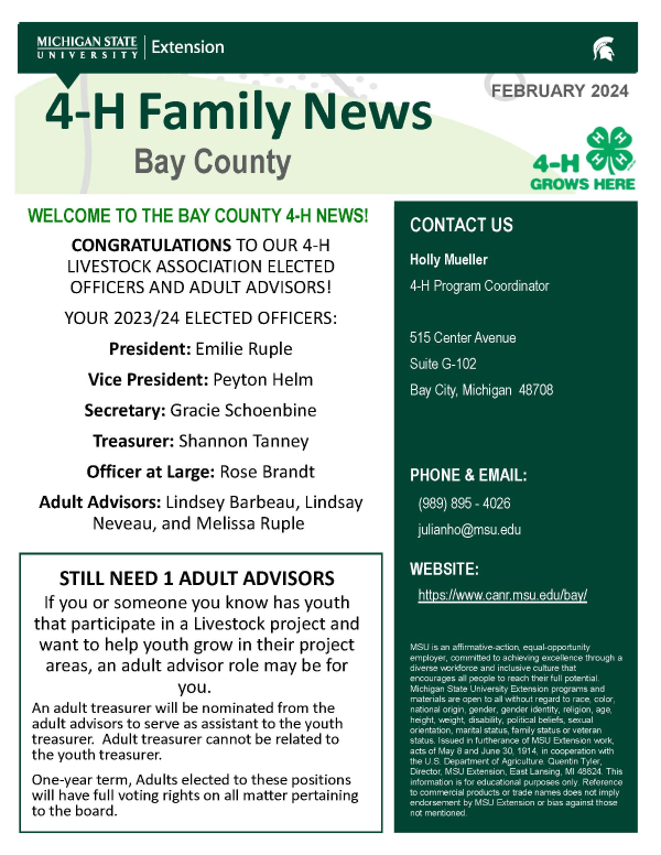 February-2024 Bay County 4-H Newsletter