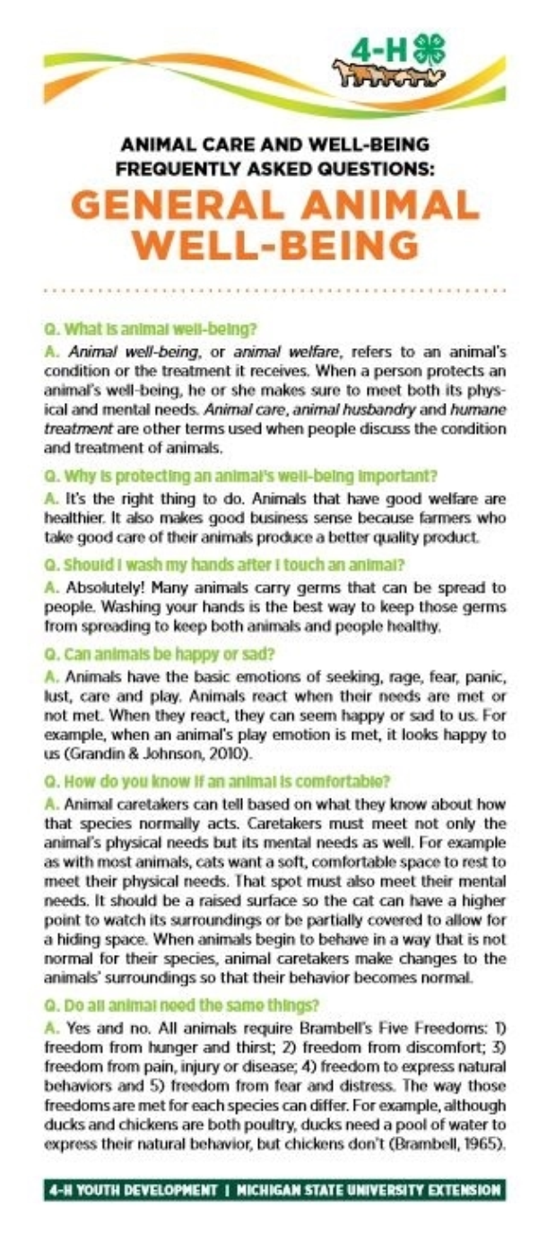 Bookmark with information on general animal well being.