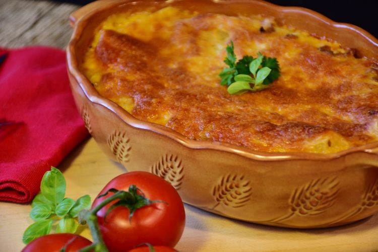 A photo of a casserole in a baking dish.