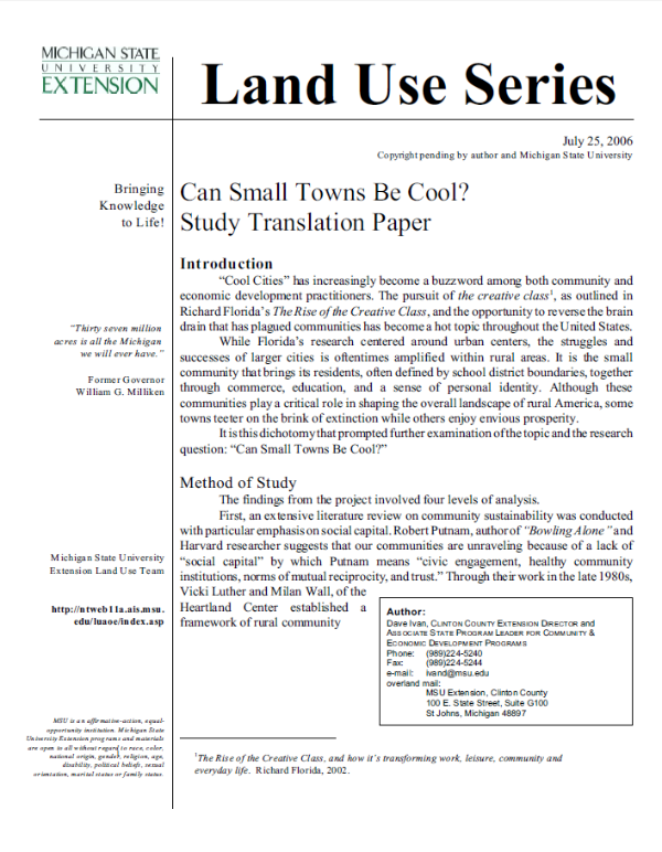 Front cover of Can Small Towns Be Cool? Study Translation Paper.