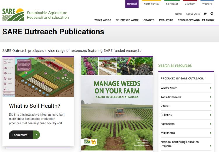 Screenshot of SARE website.