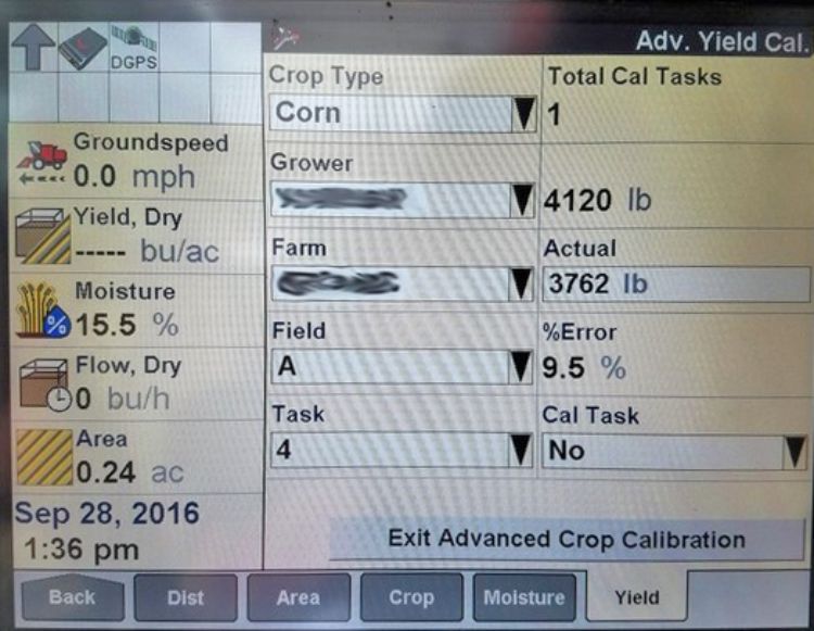 Yield monitor screen