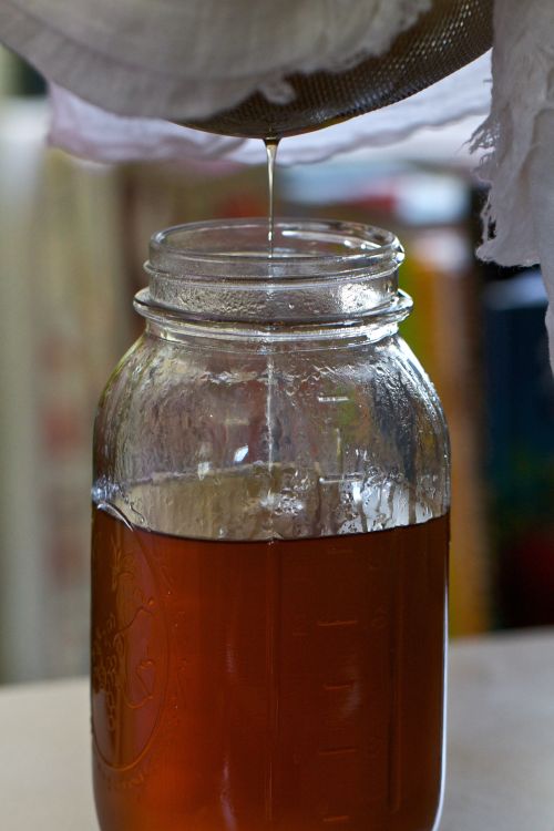A jar of maple syrup.