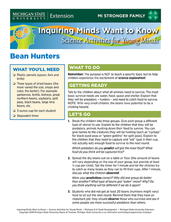 Inquiring Minds Want to Know: Science Activities for Young Minds - 4-H  Science, Technology, Engineering & Math (STEM)