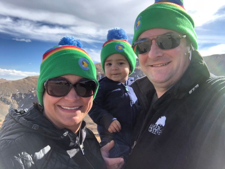 Chris and Beth Gibbons with their youngest son, Ciarán, in Rocky Mountain National Park, October 2020