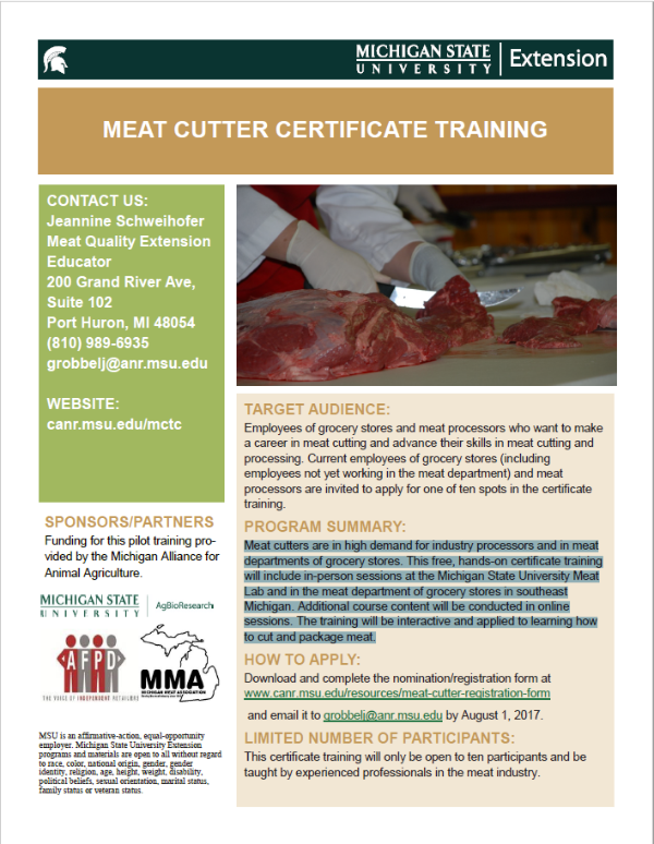 Meat Cutter Certificate Training Flyer Meat Cutter