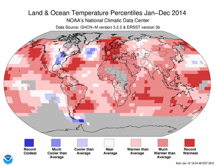 Photo: Land and Ocean Temperature Percentiles, NOAA