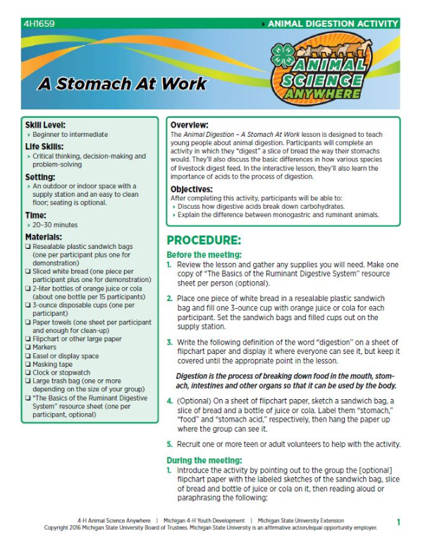 A Stomach at Work - 4-H Animal Science