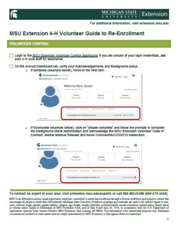 Thumbnail of the MSU Extension 4-H Volunteer Guide to Re-enrollment document.