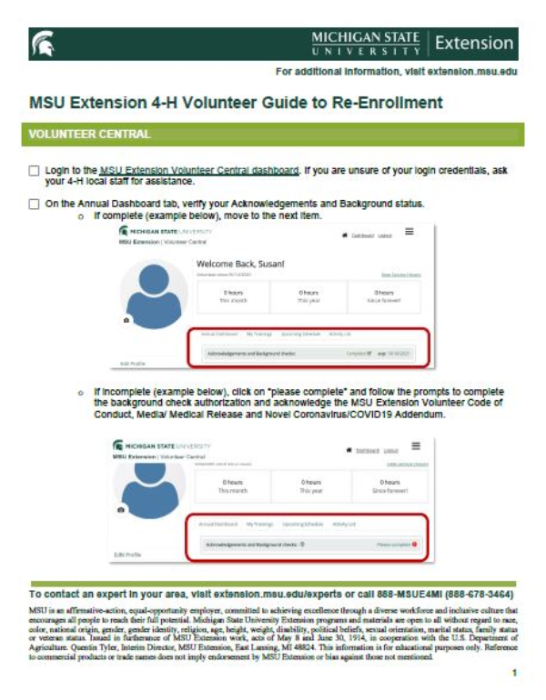 MSU Extension 4H Volunteer Guide to ReEnrollment 4H