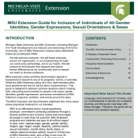 Thumbnail image of the front page of the MSU Extension Guide for Inclusion of Individuals of All Gender Identities, Gender Expressions, Sexual Orientations and Sexes document.