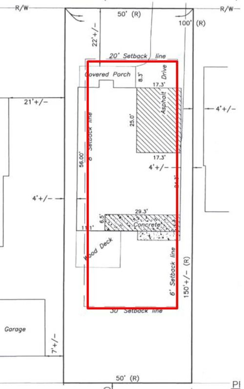 Figure 1: The home addition proposed in this plan requires a dimensional variance from the side yard setback. There are no unique characteristics of this lot or of the land and the design could be changed to meet the setback. Technically, this variance request should be denied.