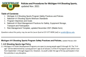 Michigan 4-H Shooting Sports Policies & Procedures and Risk Management Template, Nov. 2021