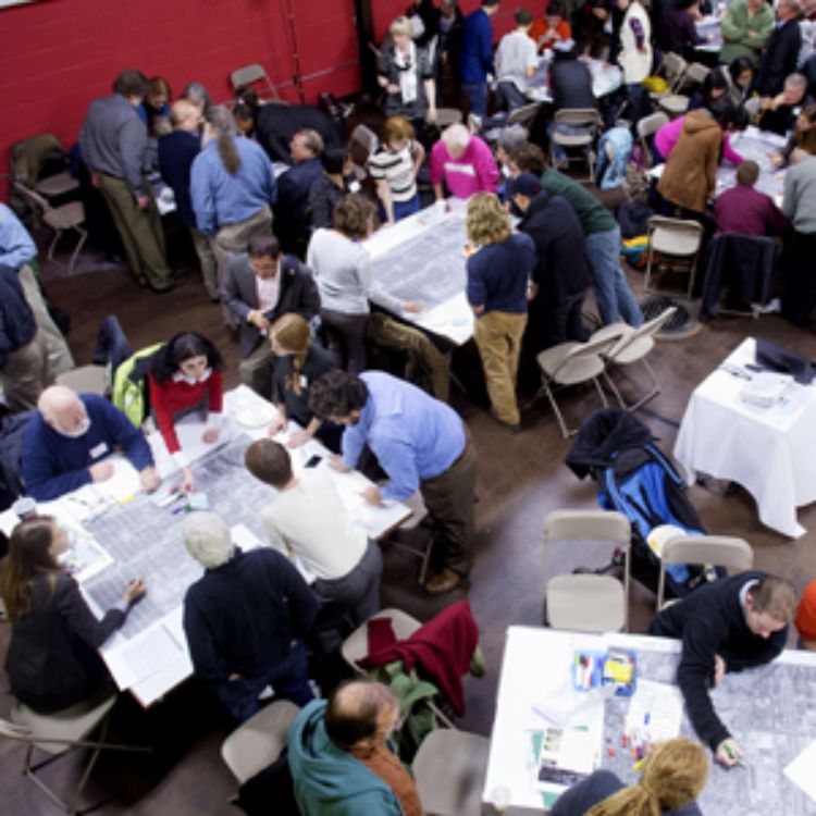 Grand River Charrette attendees working in groups. Photo courtesy © 2012 Matt Radick.