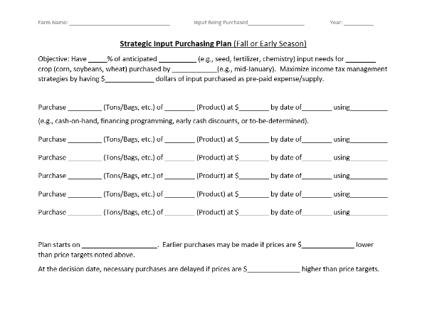Image of the strategic input purchasing plan template