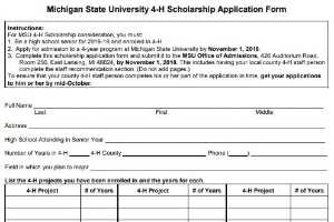 Michigan State University 4-H Scholarship Application Form ...